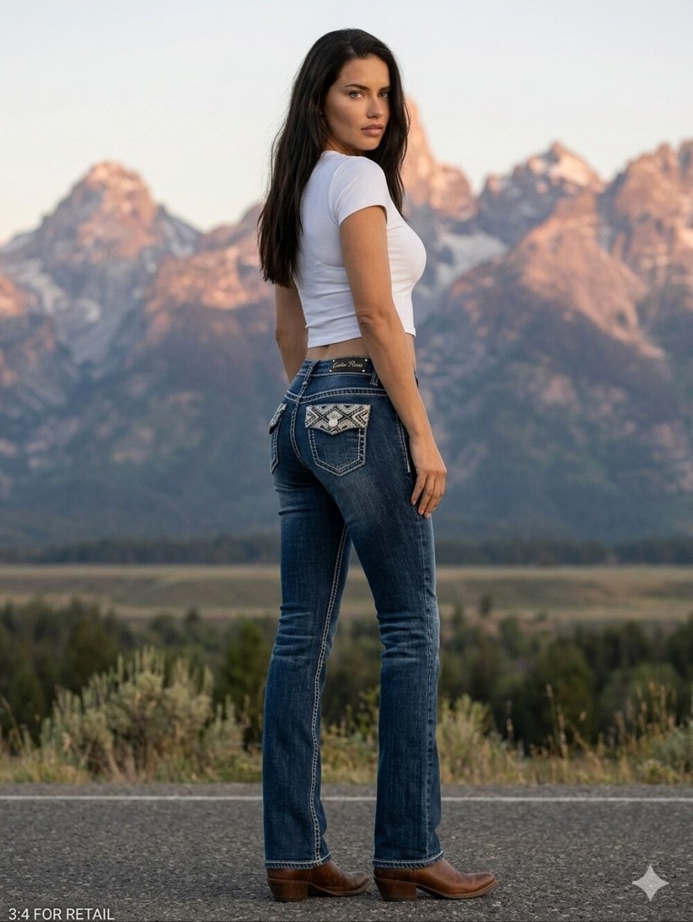 CEDAR ROSE Dark Wash Bootcut Jeans with Embellished Back Pockets 30W x 34L